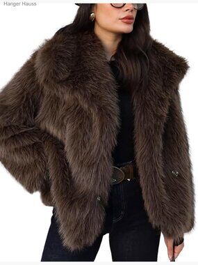 Cropped Faux Fur Coat Fluffy Shaggy Jacket Lapel Winter Warm Short Coat